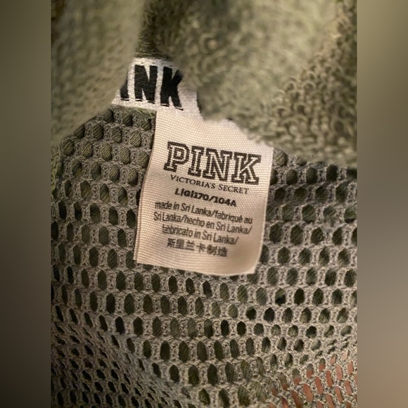 ❌SOLD❌ VS PINK FISHNET MESH HIGH LOW HOODIE SWEATSHIRT OLIVE GREEN & ROSE GOLD - Picture 8 of 8